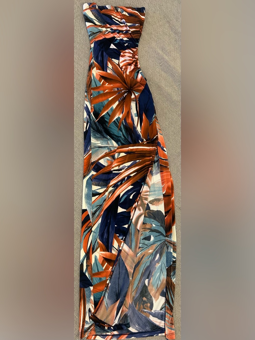 Keyhole side, Strapless Tropical Print Maxi Dress - Navy & Rust